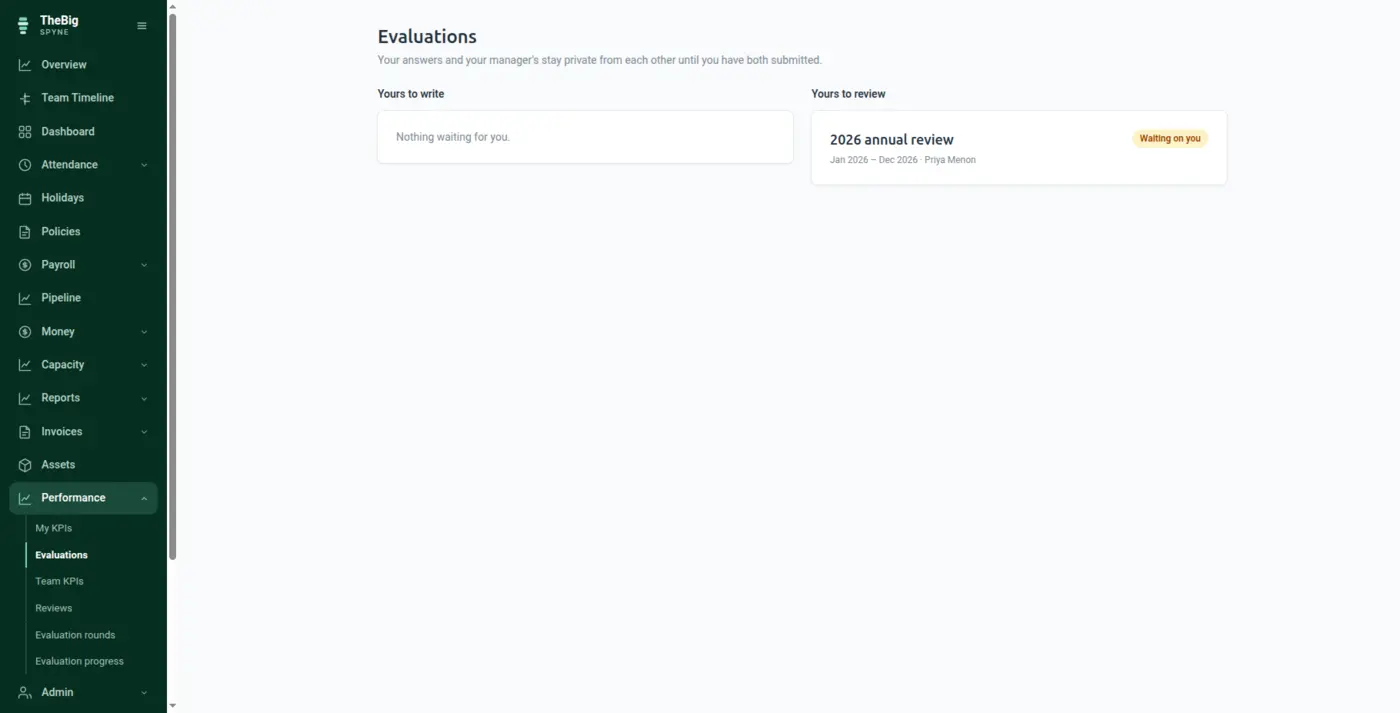 An employee's evaluations list separating their own from ones they review