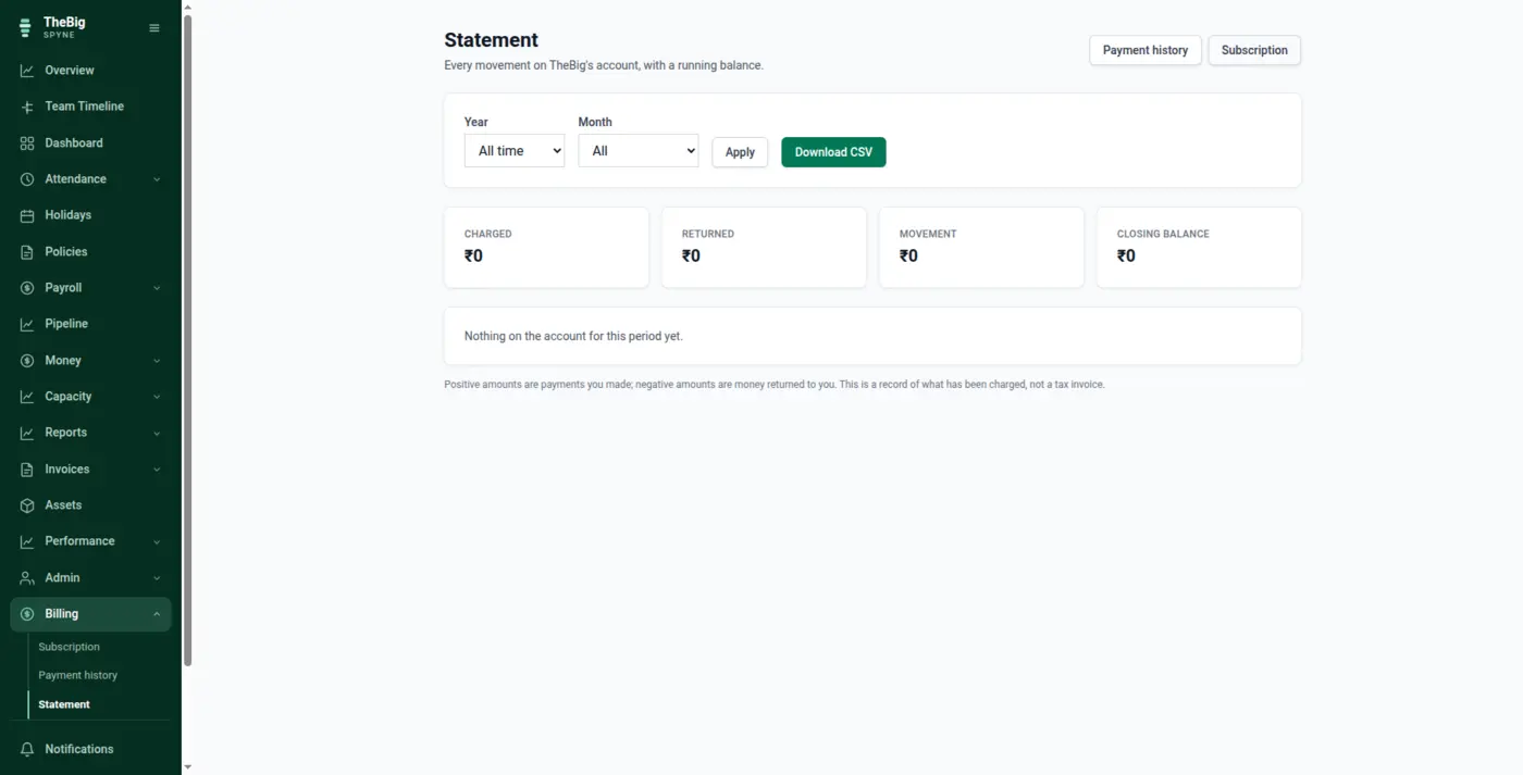 A client statement listing invoices, payments received and the outstanding balance